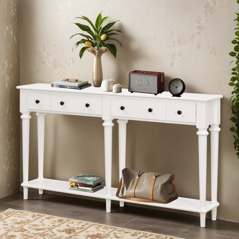 Console 59,82 ", table d'entrée minimaliste à 4 tiroirs, table de canapé avec tablette inférieure pour le salon, couloir