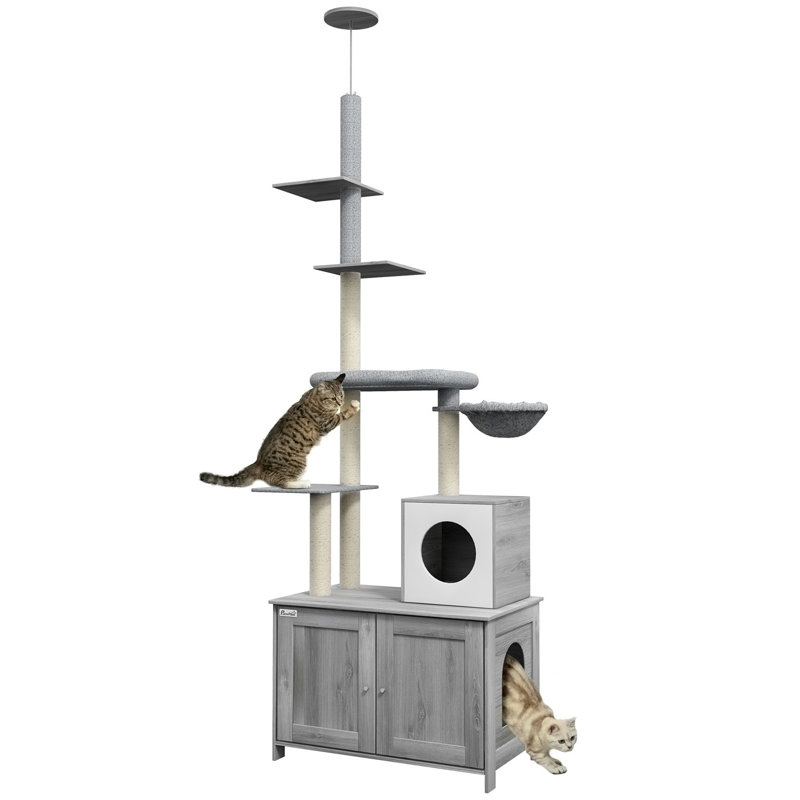 Arbre à chat 2 en 1 avec cage à litière