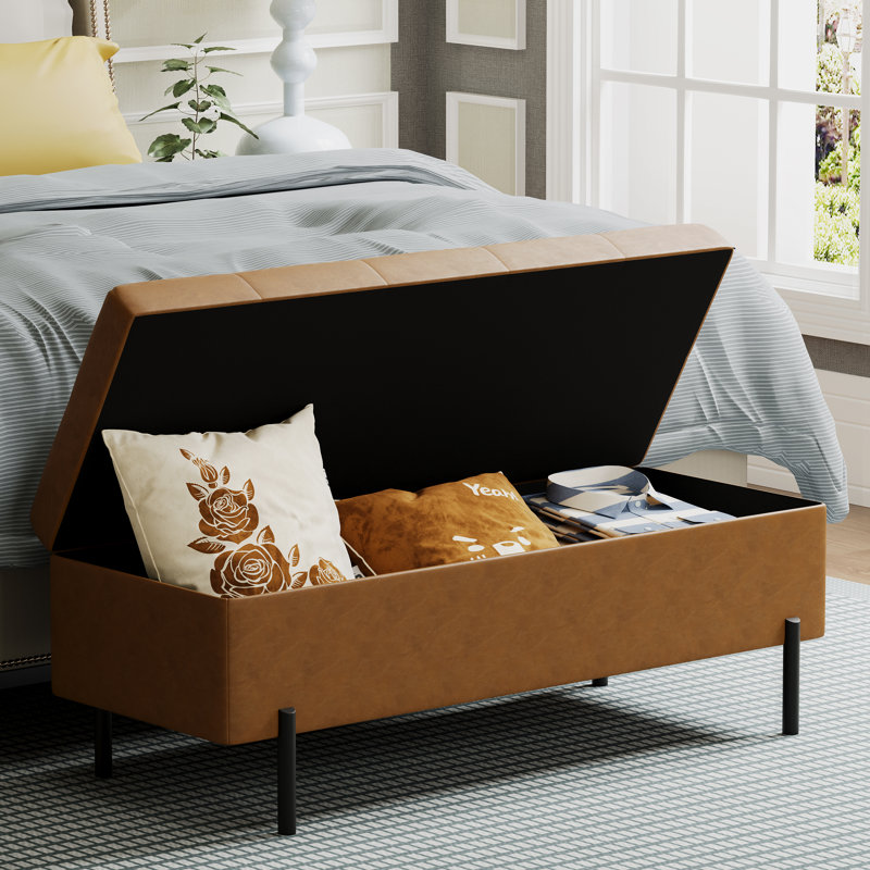 Brandey Faux Leather Upholstered Storage Bench, Brown