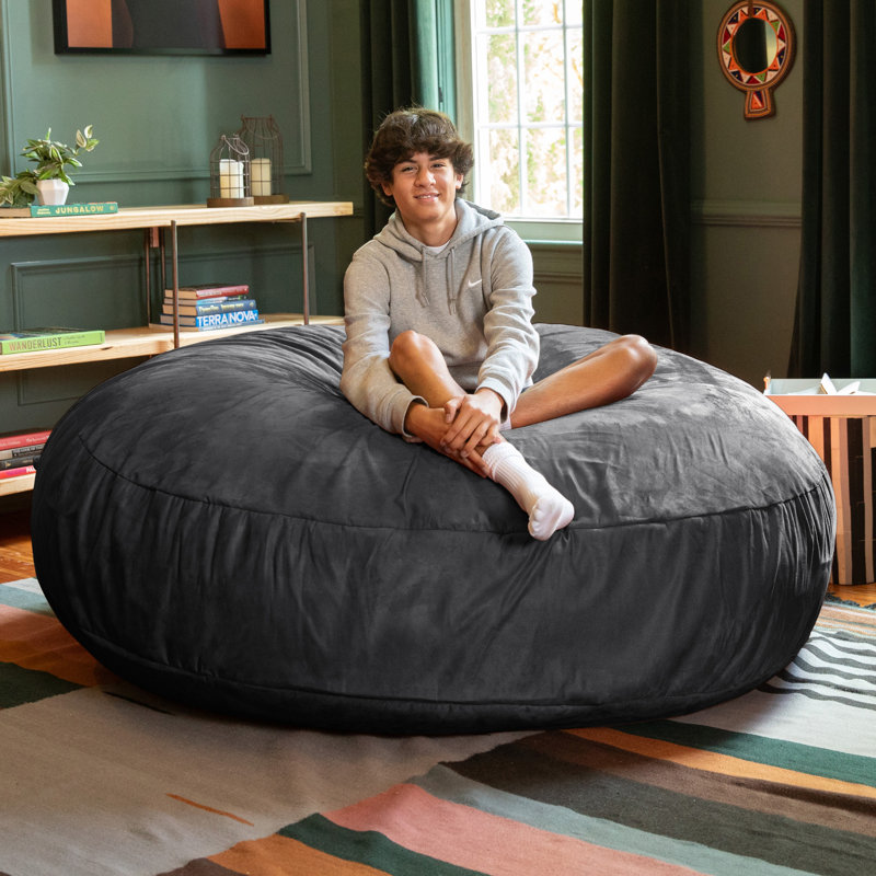 Jaxx 6 Foot Cocoon - 2-in-1 Convertible Bean Bag Bed & Large Bean Bag Chair for Adults , Black Microsuede