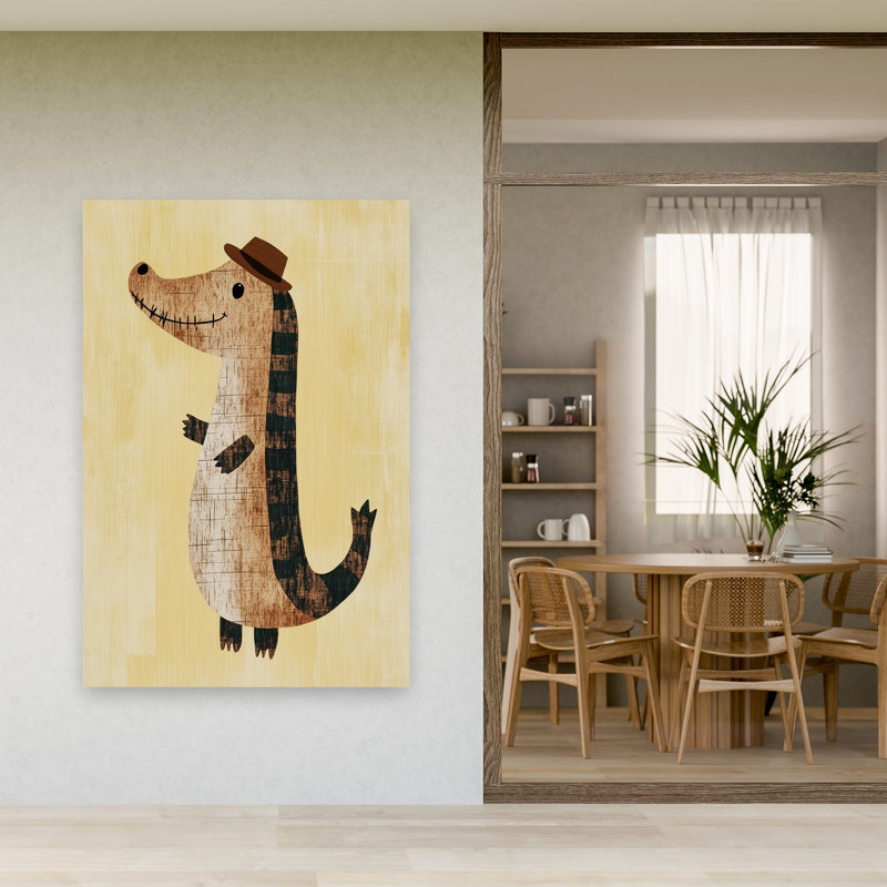Cute Alligator With Hat Playful Whimsical Contemporary Alligator Crocodile Wall Art Print by Mathieu - Print