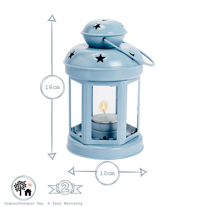 Nicola Spring - Metal Hanging Tealight Lanterns - 16cm, Blue, 1