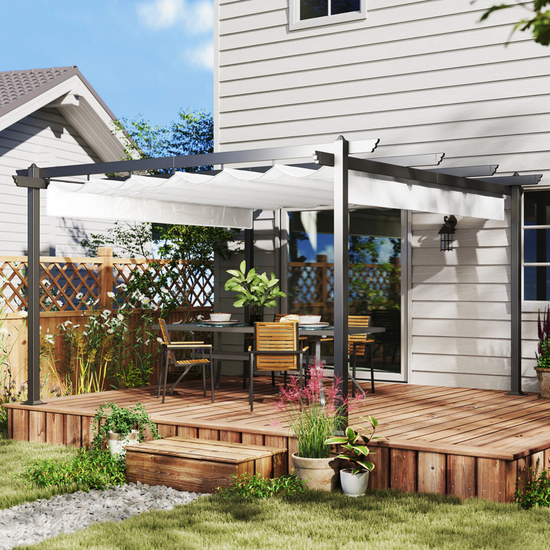 Auvent rétractable pour pergola 13 'x 13' avec structure en aluminium plus solide, abri extérieur pour parasol pour jardin, patio, cour, terrasse