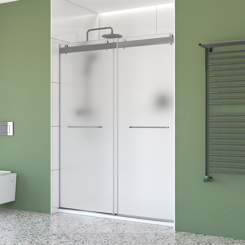 Molly 60" W X 32" D X 76" H Frameless Shower Door Rectangular Shower Kit In Chrome With Frosted Glass Finish, Chrome