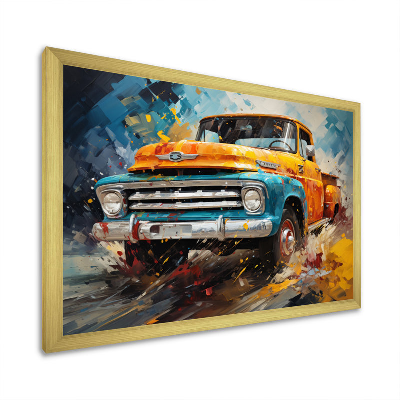 Yellow Pickup Truck Abstract Expressionism - Transportation Canvas Art Print, H 24 po x l 32 po x P 1 po