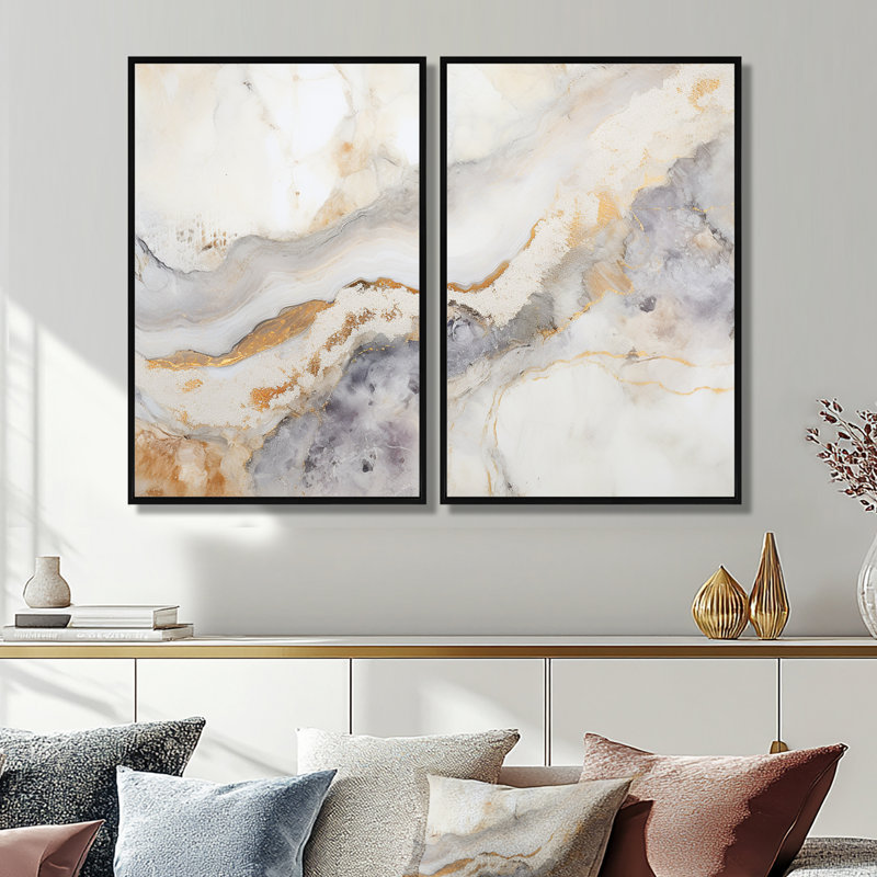 Beige And Gold Stone Geode Scenery Minimalism I - Stone Geode Oversized Canvas Prints, Black, 36" H x 48" W