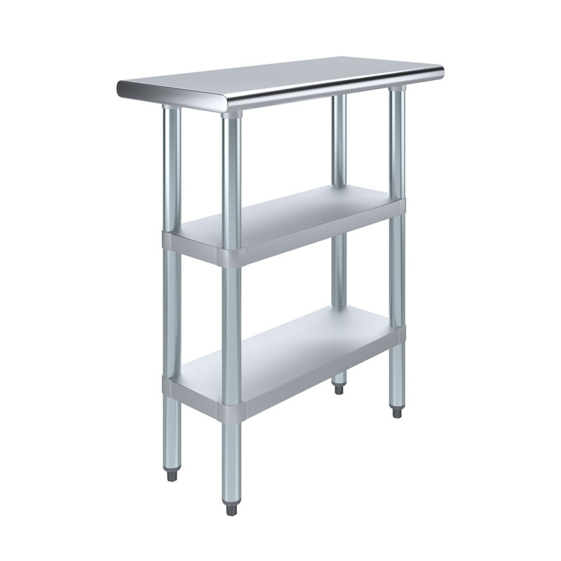 Table de travail en acier inoxydable avec deux tablettes, H 35 po x l 30 po x P 14 po