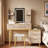 Fluted Vanity Desk With Led Mirror, Metal Legs, Jewelry Storage, 7 Drawers And Pu Stool