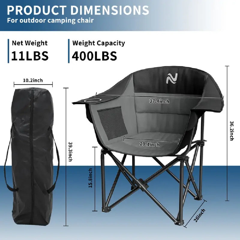 Camping Chair Oversized, Outdoor Portable Folding Chairs For Outdoor Sports, Camping, Patio, And Picnics, Black