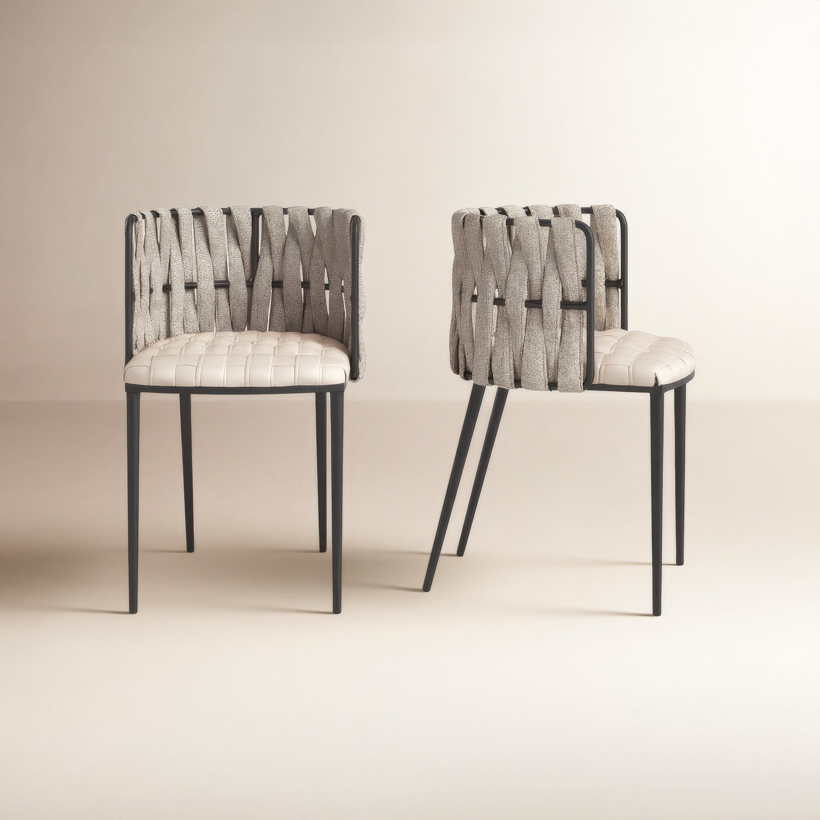 Tyrone Armchair, Off White Faux Leather, Black