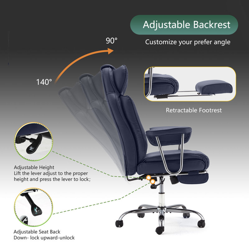 Maaha 400lbs BIG Ergonomic Executive Chair with Footrest and Steady Base, Blue