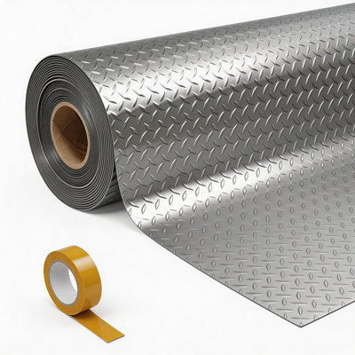 Garage Floor Mat Roll – Thickened Diamond Plate PVC Protector with Tape, Waterproof for SUV & Sports Car