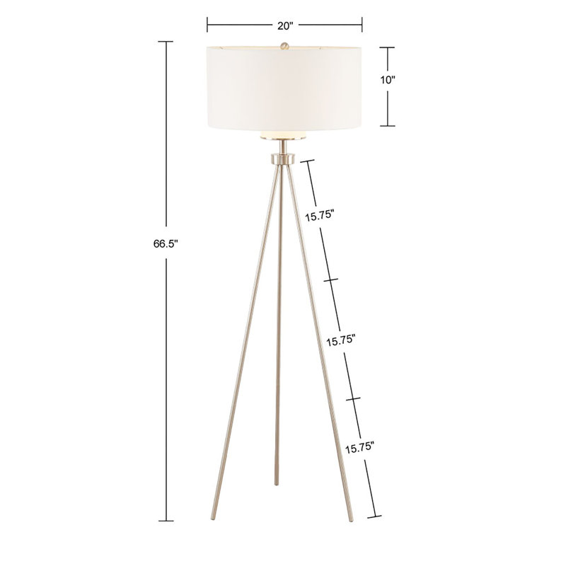Lampe trépied en métal Pacific avec abat-jour en verre, Argent argent