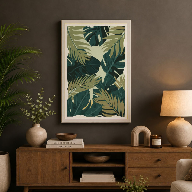 Tropical Leaf Study Botanical - Wrapped Canvas, 36x24 - 91.4 x 61.0 cm, Ochre Border