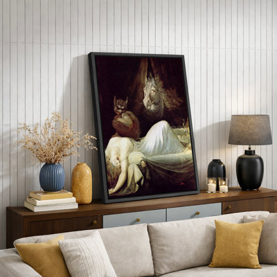 «Gothic Nightmare Demon Horse and Sleeping Woman», œuvre d'art d'horreur foncé, impression sur toile encadrée