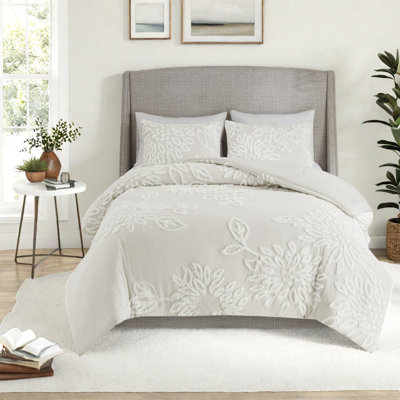 Ensembles de literie en coton, chenille capitonnée, édredon blanc cassé et taies décoratives double / grand