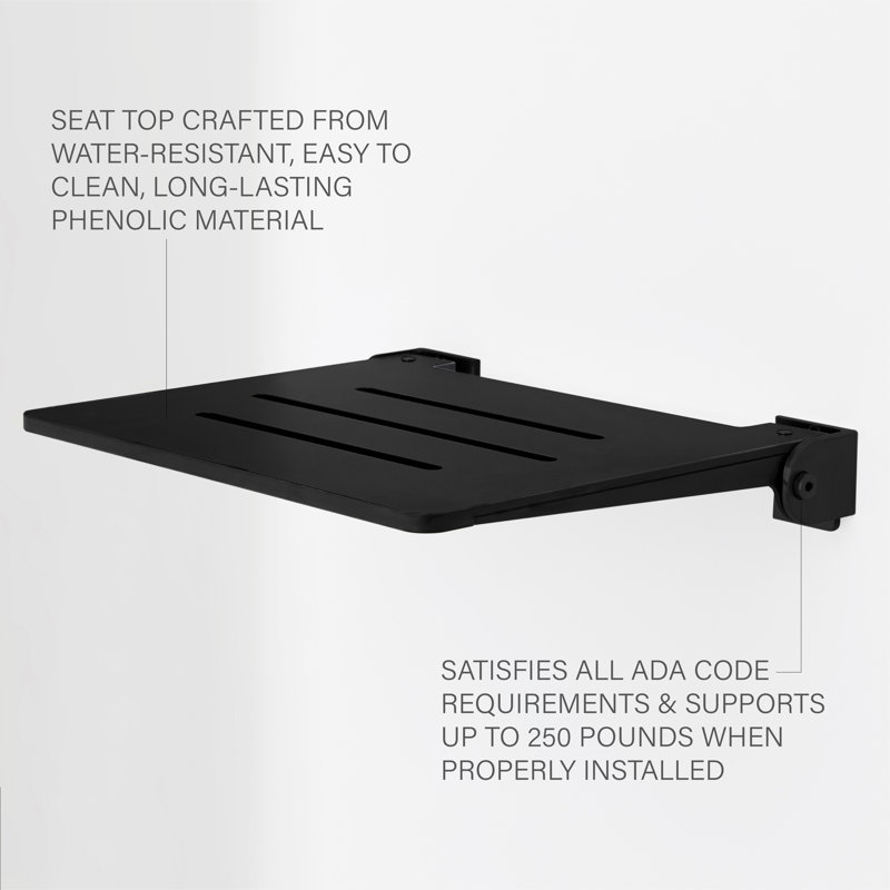 Matte Black Slimline Folding Wall Mount Shower Bench Seat