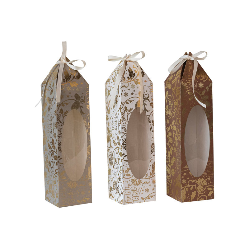 Boîte-cadeau en papier imprimé avec motif en feuille d'or et fenêtre en acétate