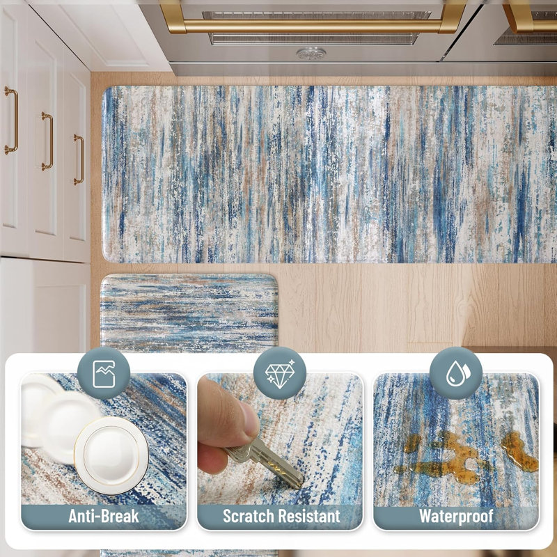 Ensemble de 2 tapis de cuisine anti-fatigue, Gris bleu