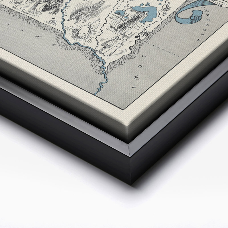 South Dakota Pictorial Map, Black Framed, Canvas, 11"H x 14"W
