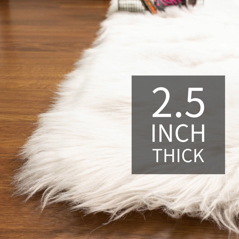 Tapis blanc à poils longs lavable à la machine Diller, Rectangle 5 pi x 7 pi