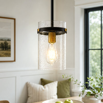 Levona 1-Light Pendant Light with Seed Glass for Kitchen Island (Black/Gold Finish)