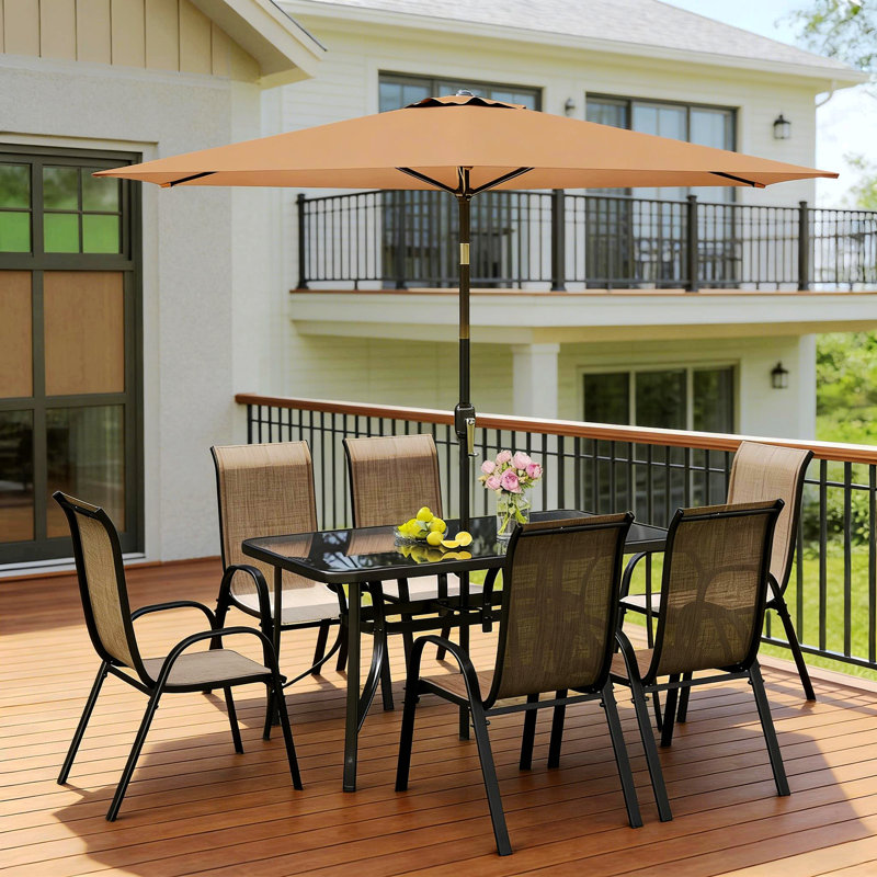 Conversation Set,8 Pieces Patio Furniture Set, Light Brown, Orange