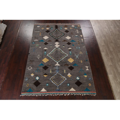Tapis rouge en laine noué à la main de conception unique 6 pi 0 po x 9 pi 6 po