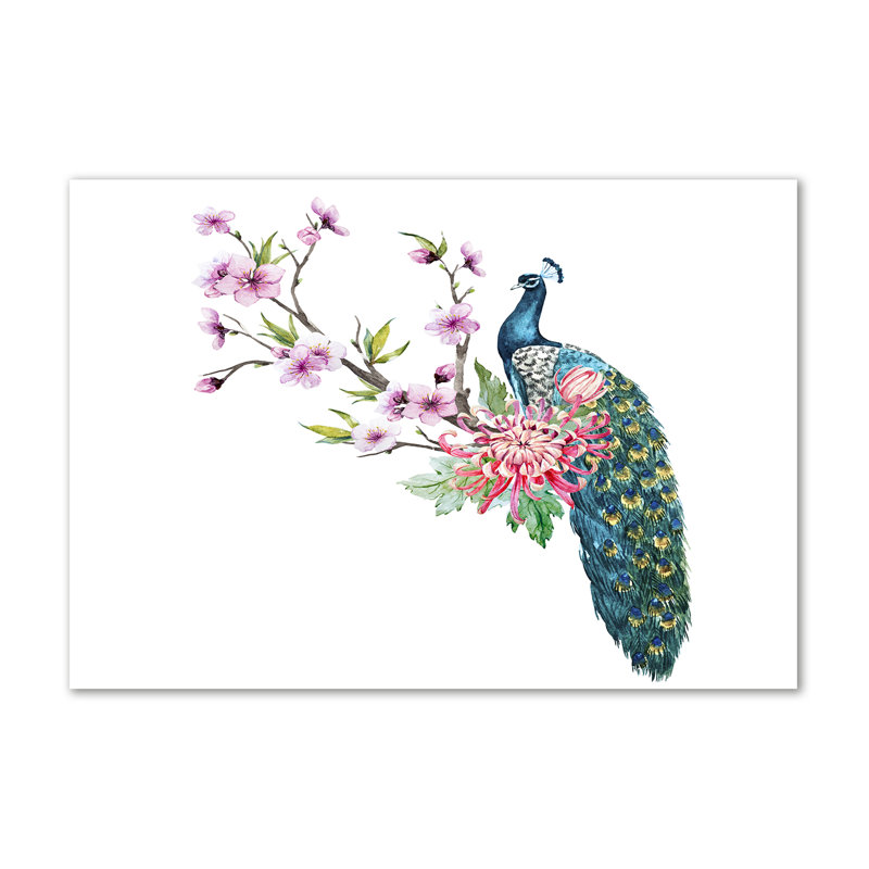 Peacock And Flowers - No Frame Print on Canvas