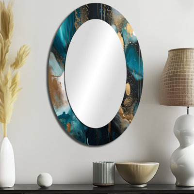 Vert et or mystérieux marbre II - miroir décoratif ovale abstrait sur métal