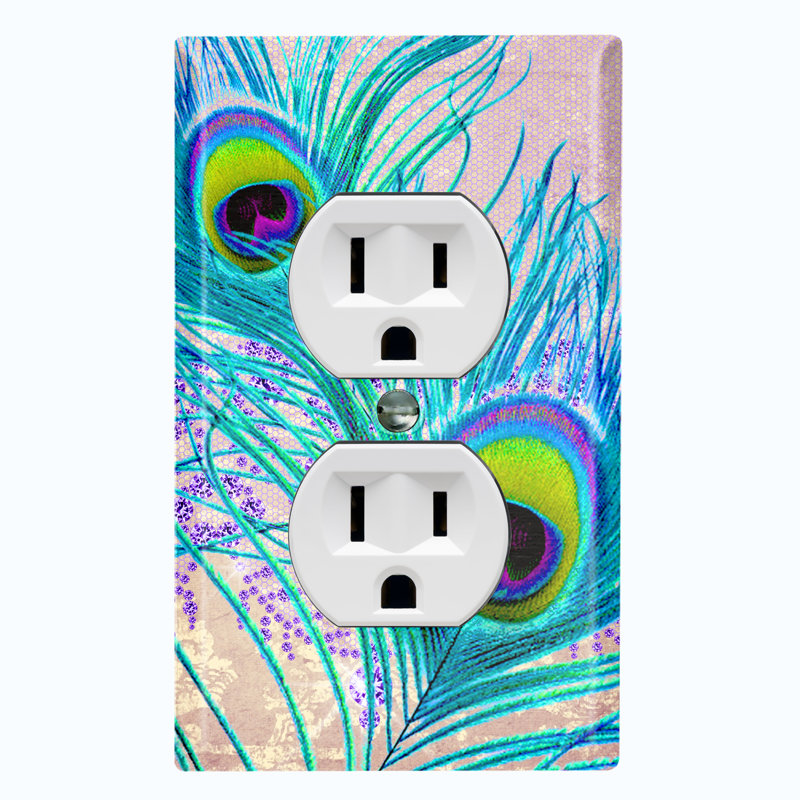 Metal Light Switch Plate Outlet Cover (Elegant Peacock Feathers Purple Lavender   - Single Toggle)