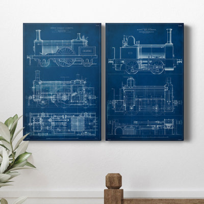 " Locomotive Blueprint I " 2 - Pieces Painting Print