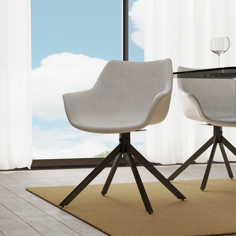 Matthew Upholstered Leather Dining Chair 360-Degree Swivel Armchair With Powder-Coated Iron Legs Dulaney Collection