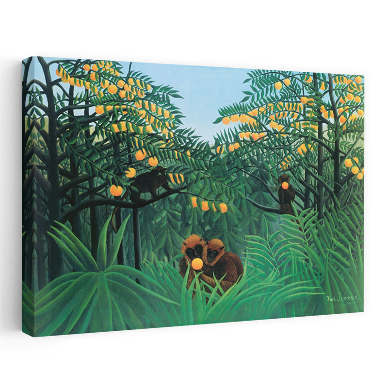 The Tropics Abstract Contemporary Monkey Forest Landscape Wall Art Print by Henri Rousseau - 1 Piece Wrapped Canvas Wall Art