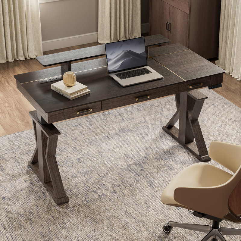 Height Adjustable Desk & Serene Ella Leather Chair Set For Home Office