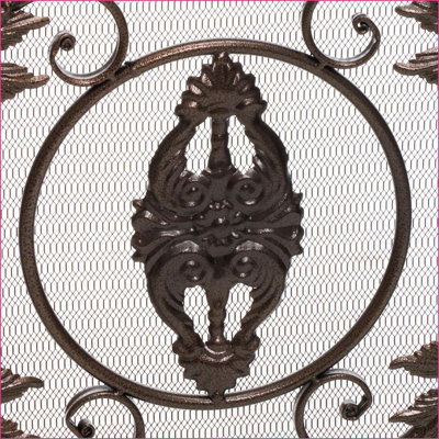 Traditional 3-Panel Foldable Fireplace Screen | Black+Gold | Iron