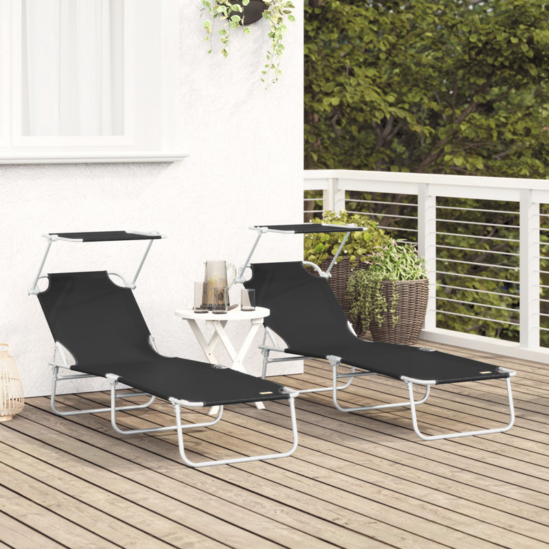 vidaXL Folding Sun Lounger with Canopy Outdoor Daybed Sunbed Steel and Fabric, Black