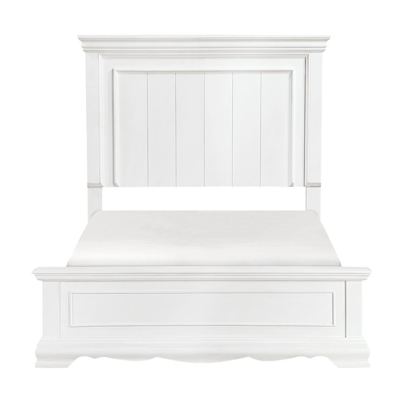 Élégante base de lit pleine grandeur blanche avec des panneaux subtils, une tête de lit et des rails, un sommier requis pour la chambre à coucher, de belles visions, des meubles traditionnels, une tête de lit incluse, nécessaire