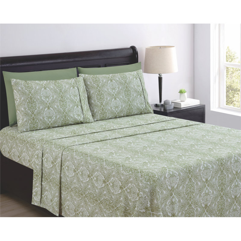 Sateen Paisley Sheet Set, King, Fern Green