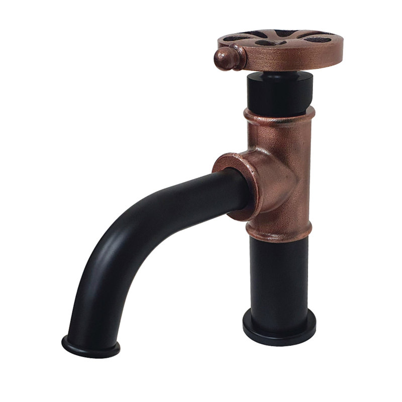 Kingston Brass Belknap Single-Handle 1-Hole Deck Mount Bathroom Faucet with Push Pop-Up, Matte Black/Antique Copper
