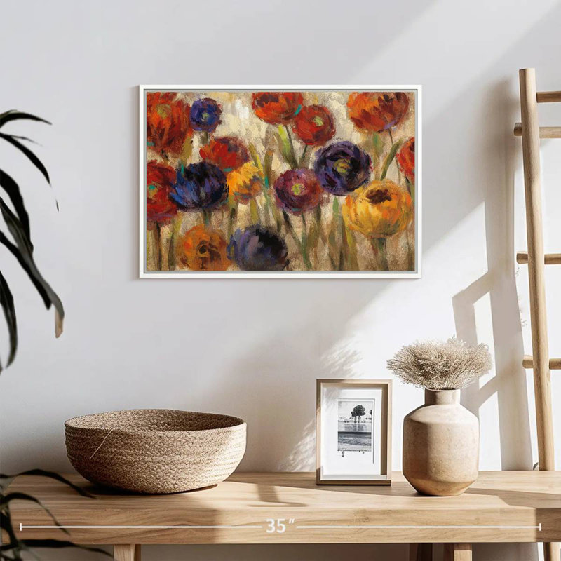 Asters et mamans, 19 po x 13 po, Cadre flottant blanc