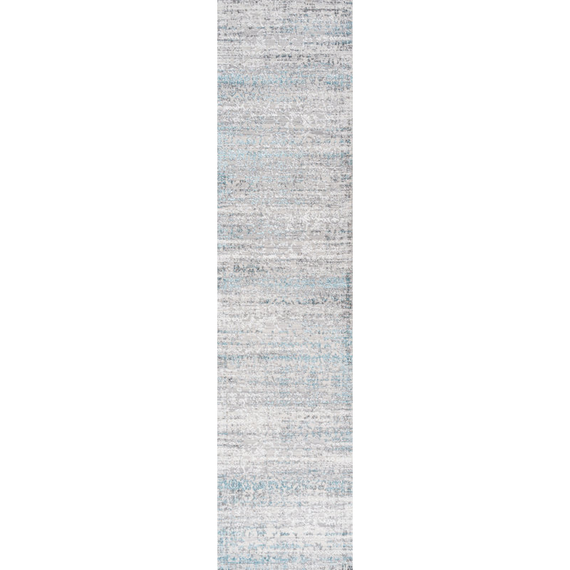 Tapis gris / turquoise Saulsberry Modern Strie, Tapis de couloir 2 pi x 8 pi