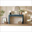 Table basse en grain de bois naturel avec pieds cannelés, bleu marine - Espace de rangement pratique pour le salon