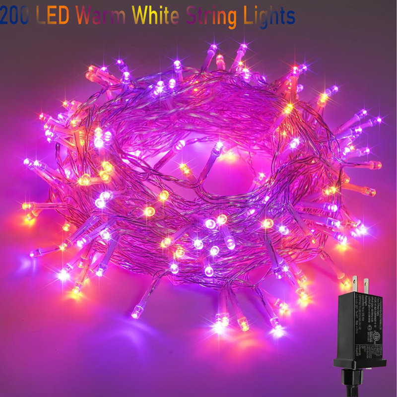 8 Modes 66FT 200 LED Super Bright String Christmas Lights,, Orange Purple