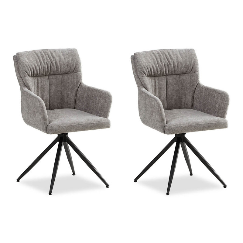 Hearston Linen Upholstered Dining Chair in Grey, 2