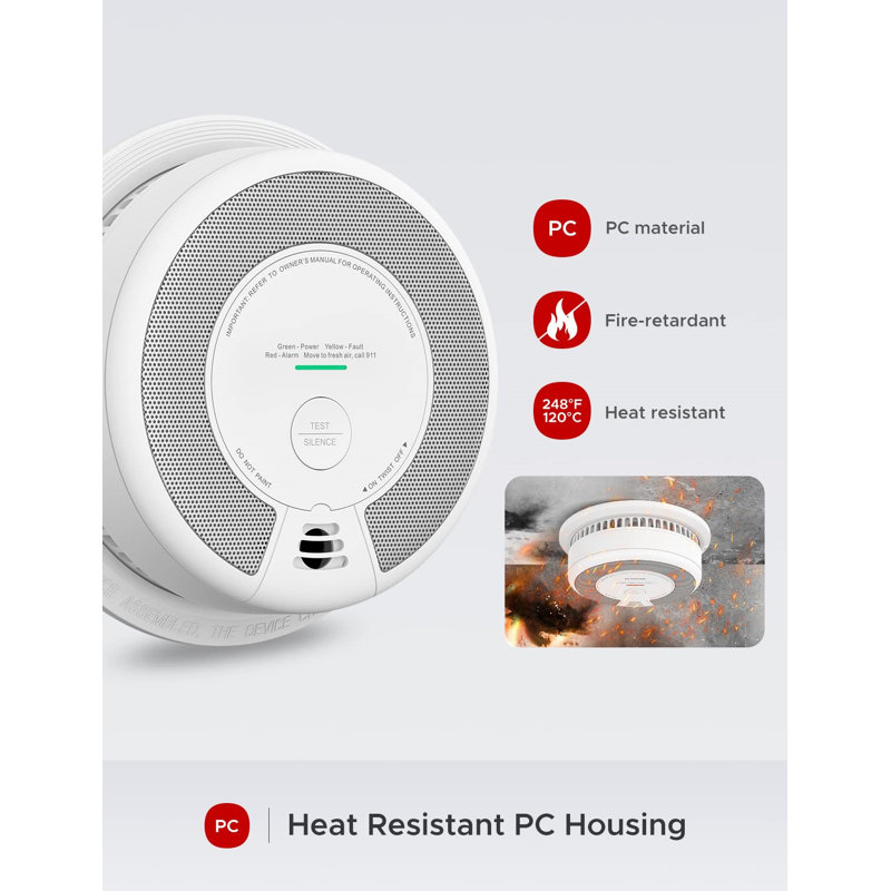2-In-1 Smoke And Carbon Monoxide Detector Alarm (Not Hardwired), Operated Dual Sensor Fire & CO Alarm, 1-Pack