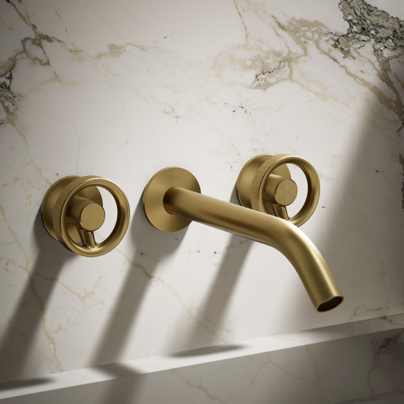 Components Wall-Mount Bathroom Sink Faucet Trim with Industrial Handles, Vibrant Brushed Moderne Brass