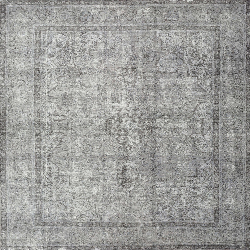 Tapis décoratif gris à motif oriental Aleena, Carré 8 pi