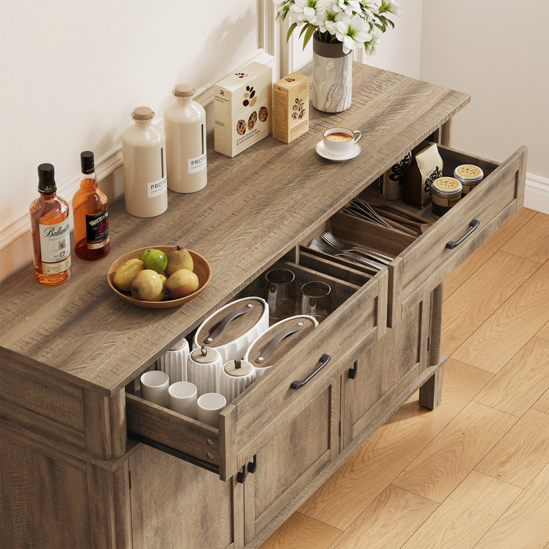 Buffet Buffet avec tiroirs, tablettes et portes, Gris, H 34,2 po x l 54,71 po x P 14,9 po