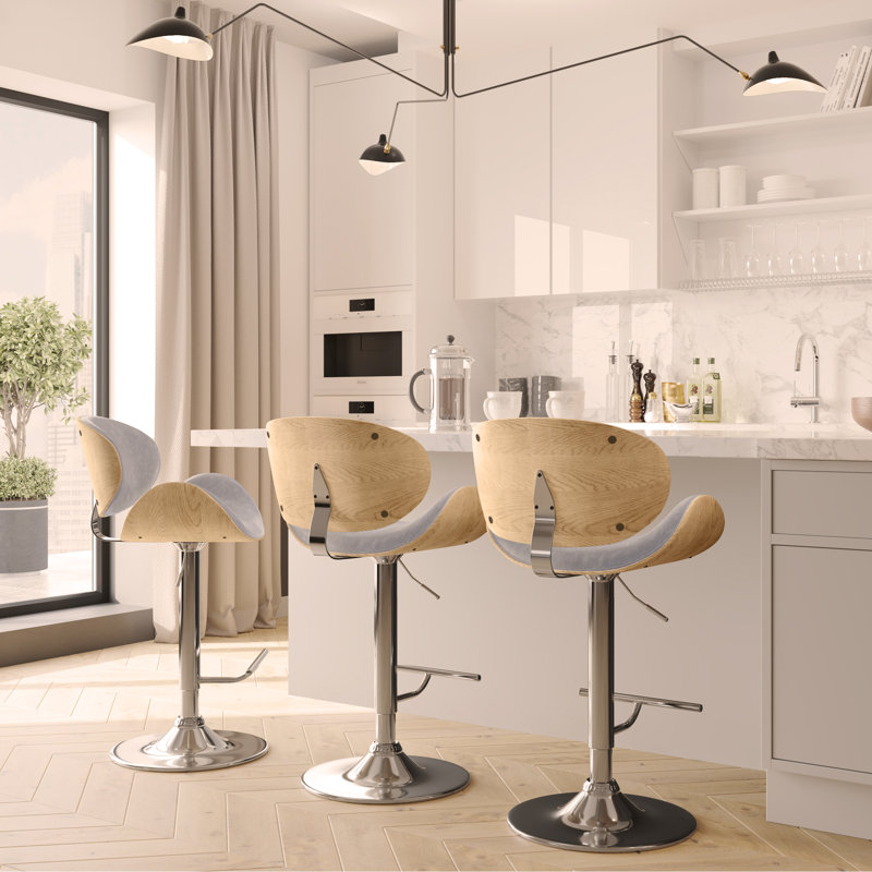 Bentwood Adjustable Swivel Bar Stool , Gray, Light Brown
